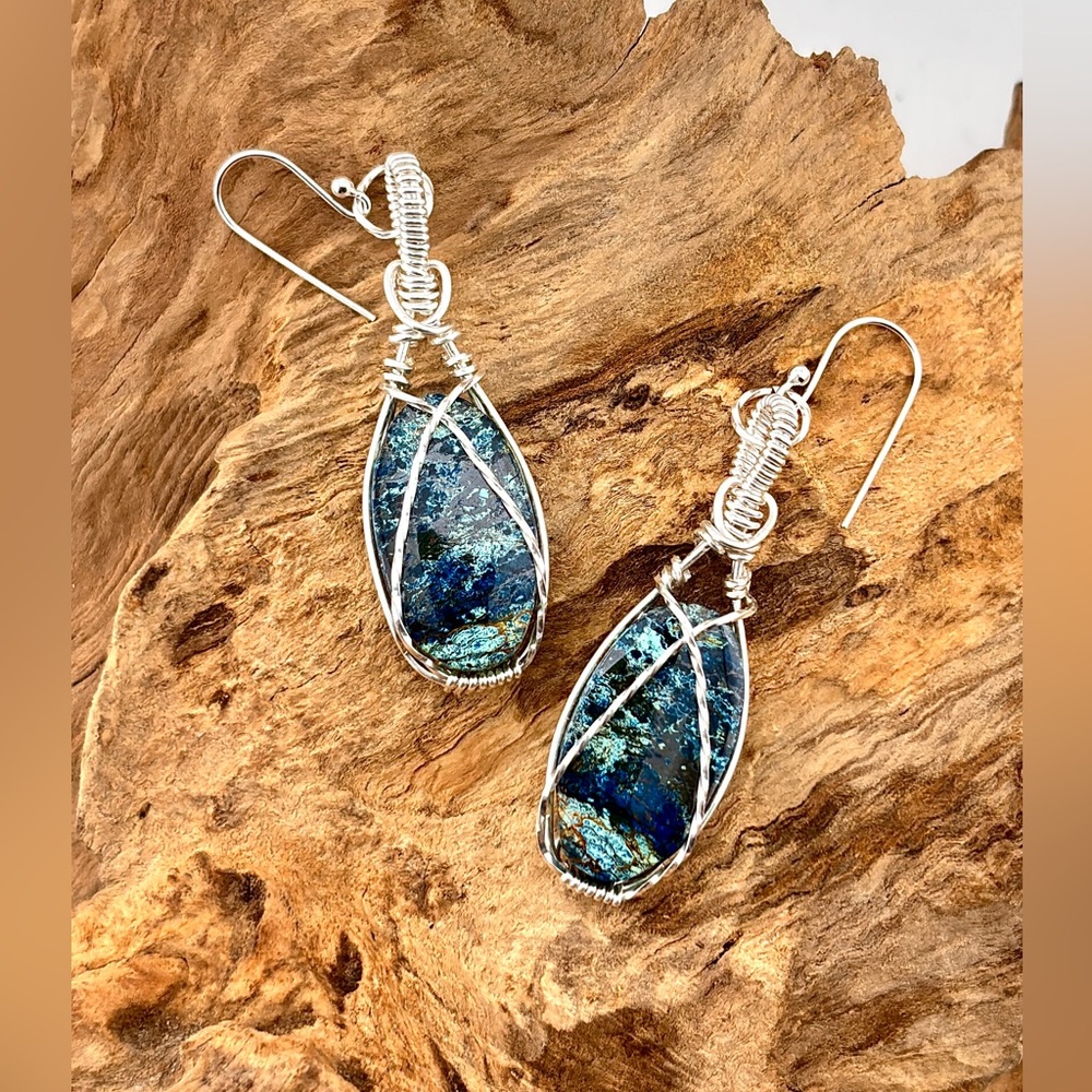 ARTISAN HANDMADE Shattuckite Silver Filled Dangle Earrings, Coastal Gift for Her